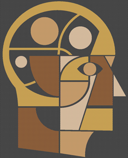 Technical illustration of an abstract head, representing artificial intelligence (AI).